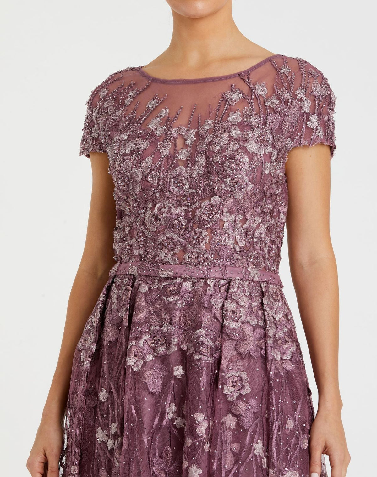 Embellished Floral Cap Sleeve A Line Gown - Wisteria