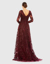 Embellished Illusion Long Sleeve V Neck Gown - Mahoganny