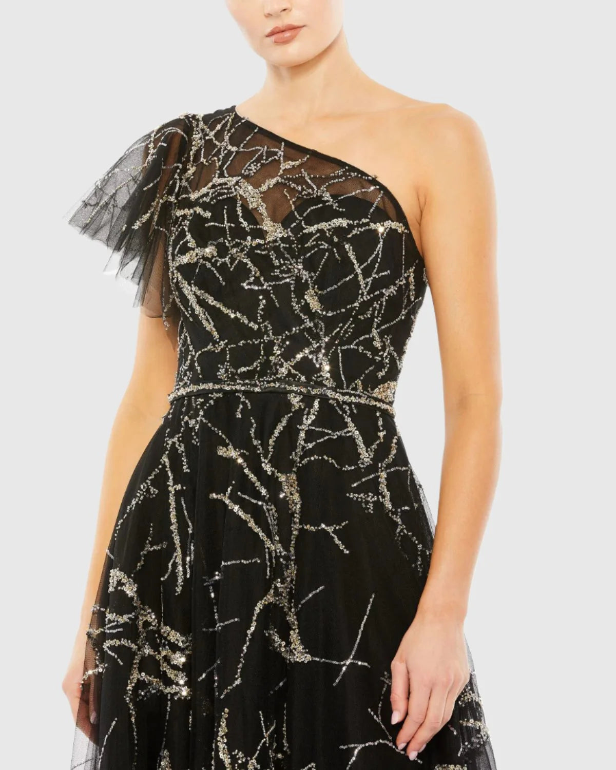 Two Tone One Shoulder A Line Dress- Black