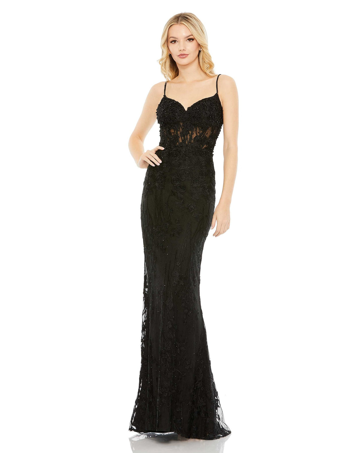 Mac Duggal Style #20429  Embellished sleeveless illusion lace bodice gown - Black