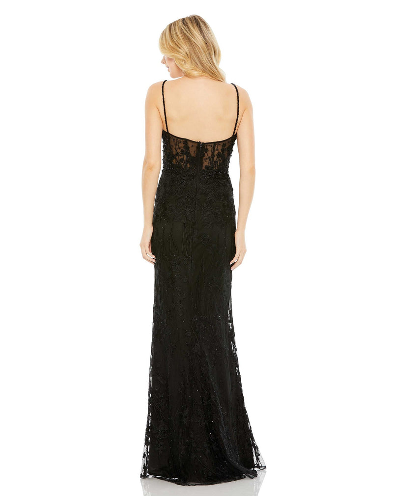 Mac Duggal Style #20429  Embellished sleeveless illusion lace bodice gown - Black back view