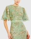 Embellished flutter sleeve high-neck gown - Sage
