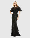Embellished flutter sleeve high-neck gown - Sage