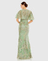 Embellished flutter sleeve high-neck gown - Sage