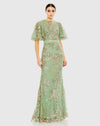 Embellished flutter sleeve high-neck gown - Sage
