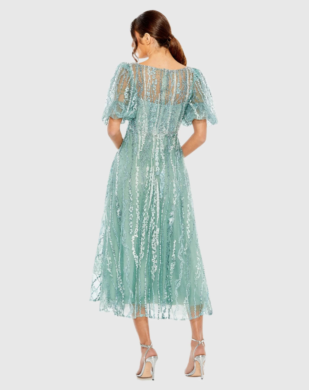 High Neck Embellished A Line Dress - Seafoam