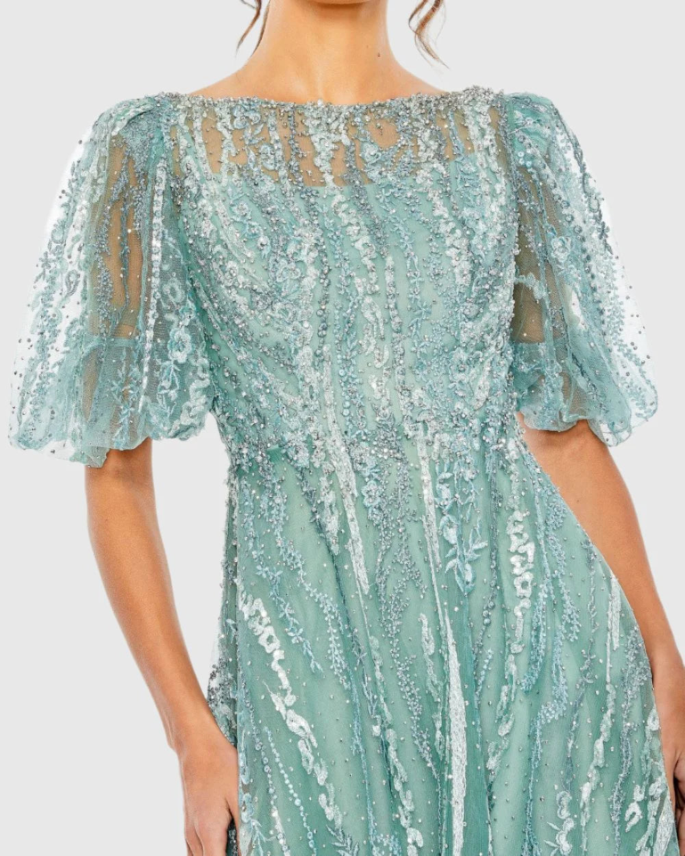 High Neck Embellished A Line Dress - Seafoam