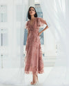 Embroidered Flutter Sleeve A-Line Dress - Pink