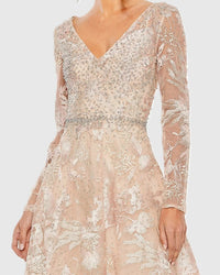 Mac Duggal 20489 Blush embroidered long sleeve midi dress - Close up detail