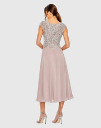 Mac Duggal 20492 Vintage Lilac embroidered chiffon A line midi dress - back