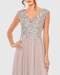 Mac Duggal 20492 Vintage Lilac embroidered chiffon A line midi dress - detail