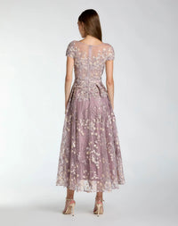 Embroidered Cap Sleeve High Neck Midi Dress - Vintage Lilac