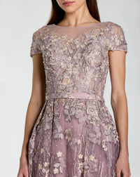 Embroidered Cap Sleeve High Neck Midi Dress - Vintage Lilac