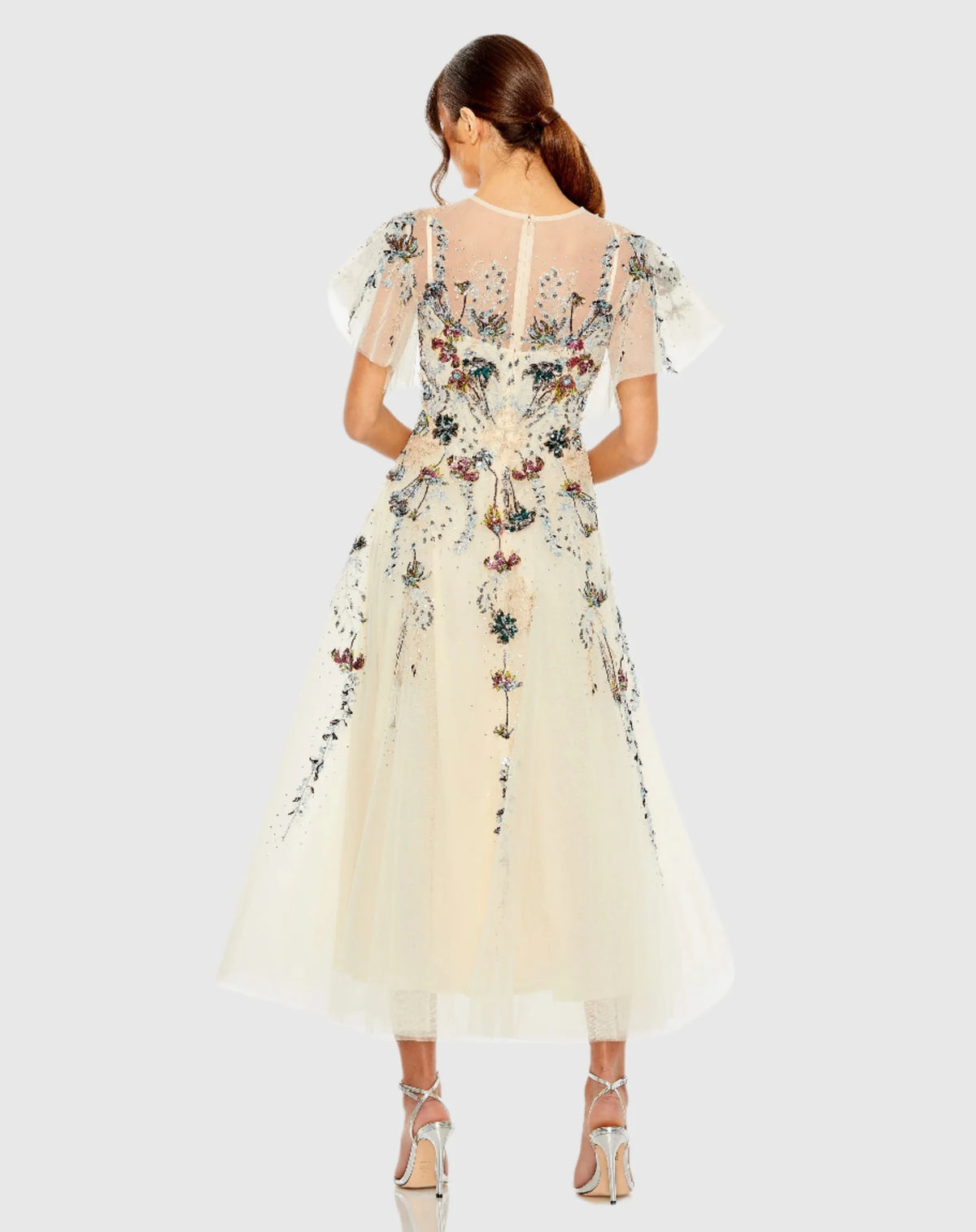 Embellished Floral Midi Dress - Nude