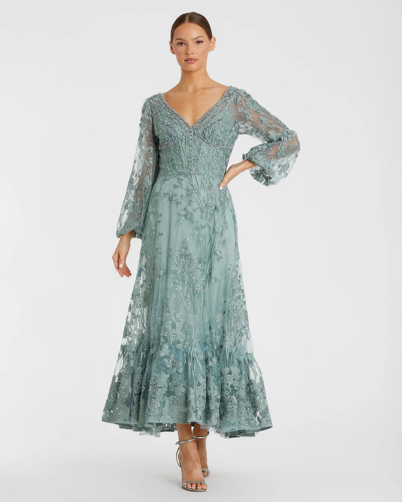 Mac Duggal V-Neck Mesh Puff Sleeve A Line Embellished Tea Length Dress #20512 | Shop Prom Dresses, Wedding Guest Dresses, and Black Tie Evening Gowns Online at SHAIDE! Shaide Boutique Mac Duggal V-Neck Mesh Puff Sleeve A Line Embellished Tea Length Dress #20512 | Shop Prom Dresses, Wedding Guest Dresses, and Black Tie Evening Gowns Online at SHAIDE! Shaide Boutique
