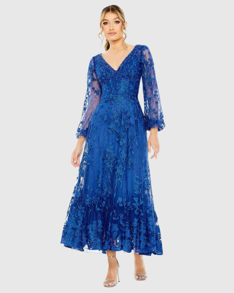 Mac Duggal V-Neck Mesh Puff Sleeve A Line Embellished Tea Length Dress #20512 | Shop Prom Dresses, Wedding Guest Dresses, and Black Tie Evening Gowns Online at SHAIDE! Shaide Boutique Mac Duggal V-Neck Mesh Puff Sleeve A Line Embellished Tea Length Dress #20512 | Shop Prom Dresses, Wedding Guest Dresses, and Black Tie Evening Gowns Online at SHAIDE! Shaide Boutique