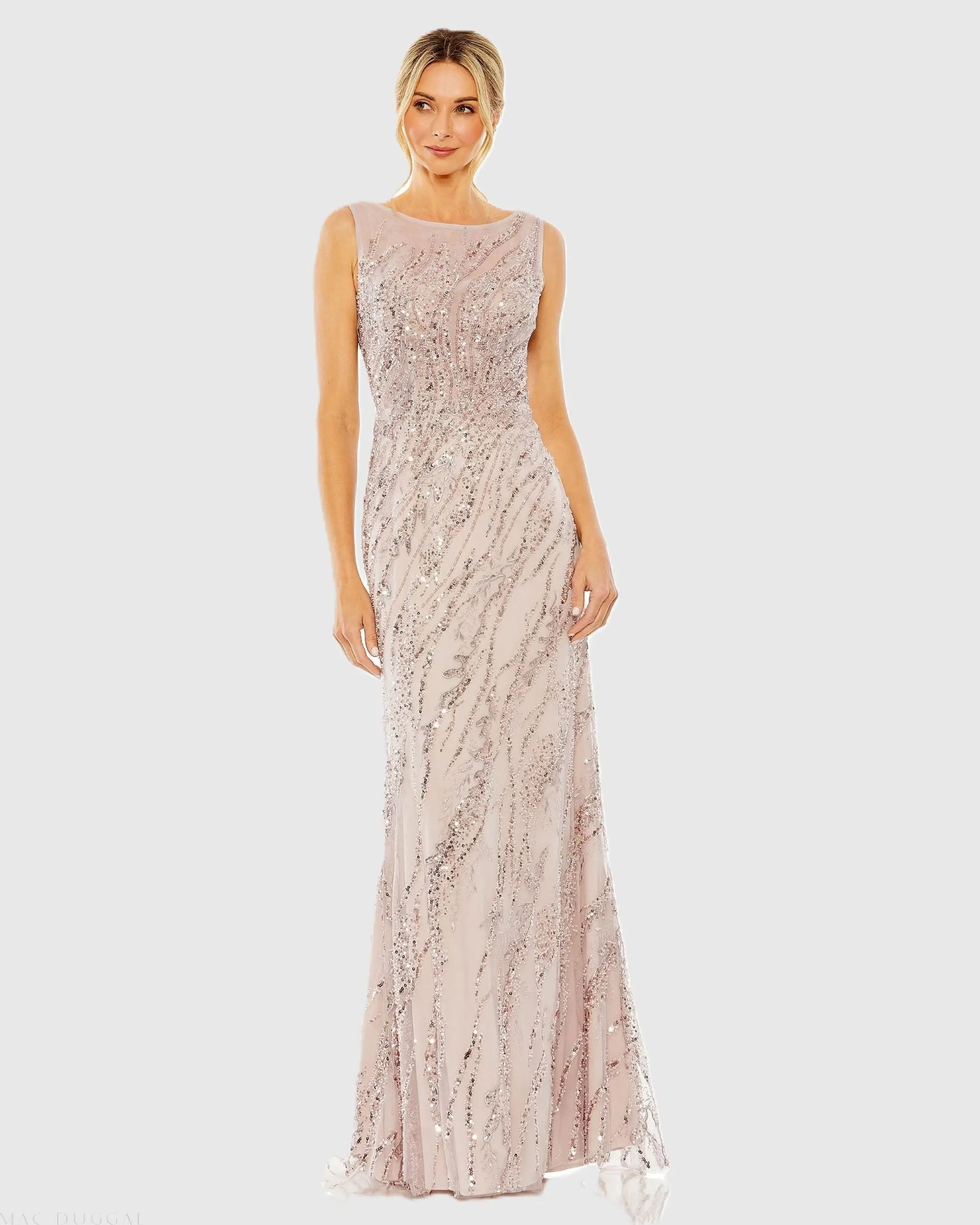Mac Duggal 20518 Vintage Lilac sleeveless embellished boat neck gown - front