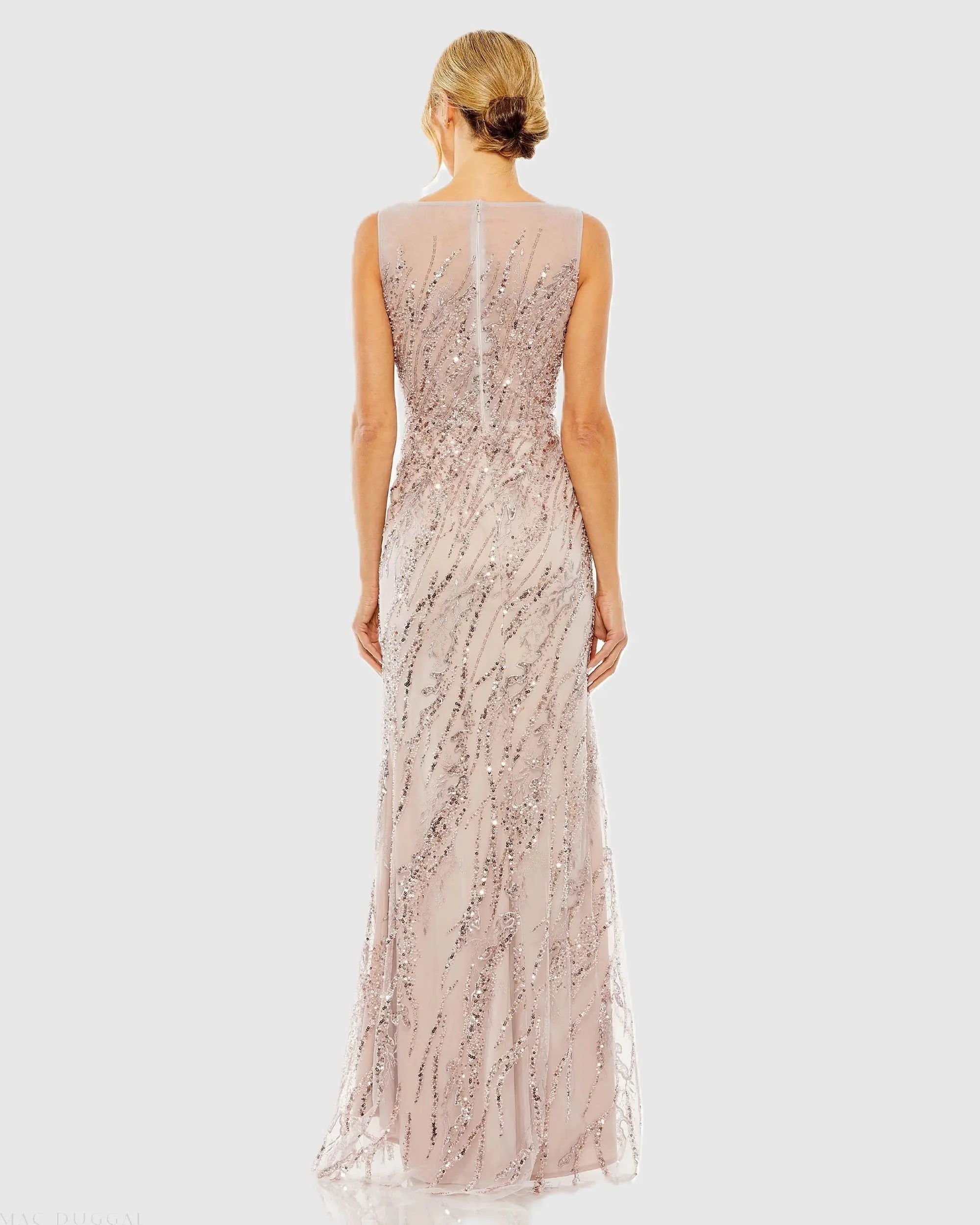 Mac Duggal 20518 Vintage Lilac sleeveless embellished boat neck gown - back