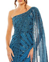 Mac Duggal Style #20528 One shoulder cap sleeve embellished gown - Blue Sequin close up