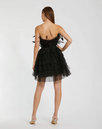Feathered Strapless Tulle Fit and Flare Dress - Black