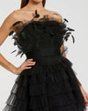 Feathered Strapless Tulle Fit and Flare Dress - Blue