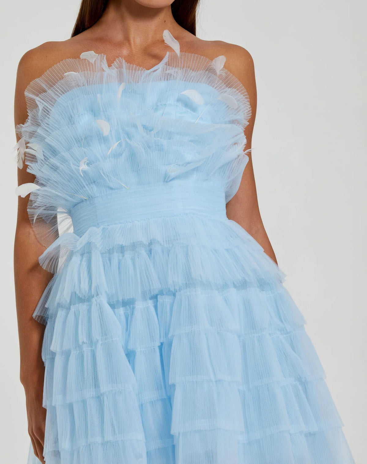 Mac Duggal Feathered Strapless Tulle Fit and Flare Dress - #20529 Black Shaide Boutique Mac Duggal Feathered Strapless Tulle Fit and Flare Dress - #20529 Black Shaide Boutique