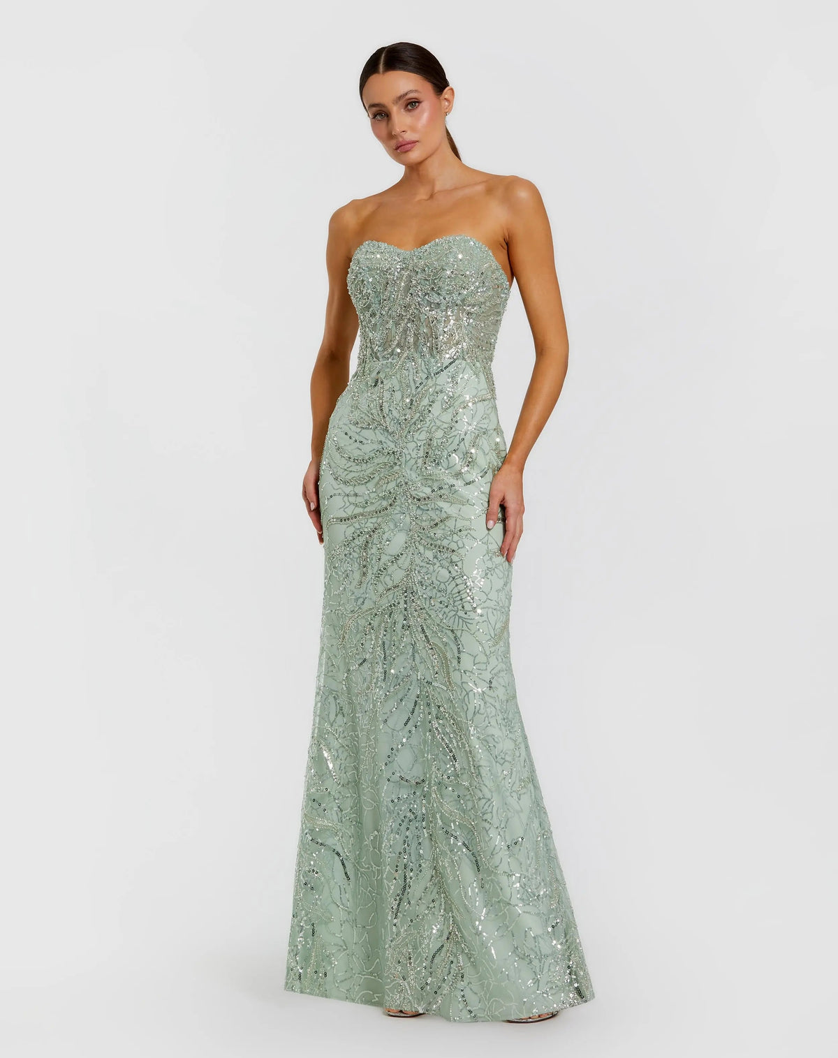 Mac Duggal #20544 Jade beaded sequin strapless trumpet gown