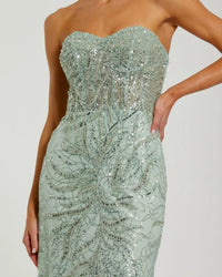 Mac Duggal #20544 Jade beaded sequin strapless trumpet gown detail