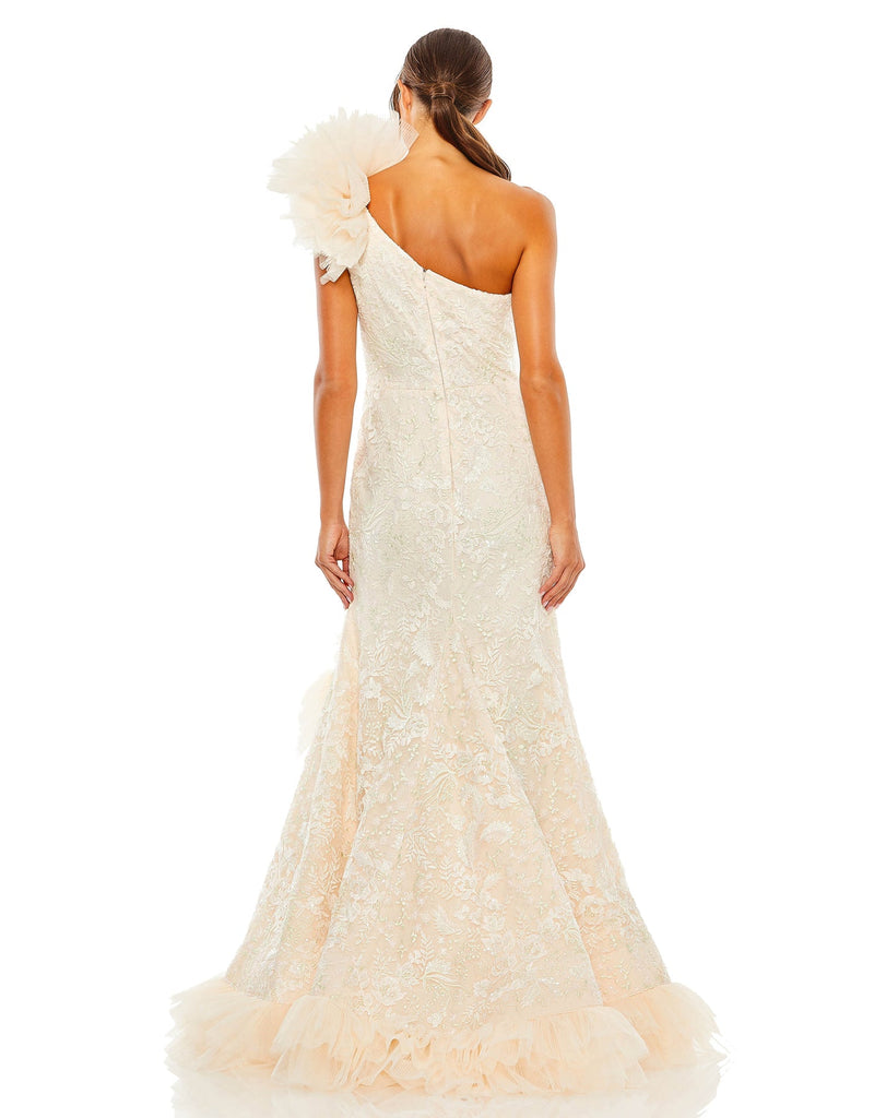 Style #20548 Designer: Mac Duggal ONE SHOULDER RUFFLE HIGH LOW TULLE GOWN back
