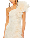 Style #20548 Designer: Mac Duggal ONE SHOULDER RUFFLE HIGH LOW TULLE GOWN close up