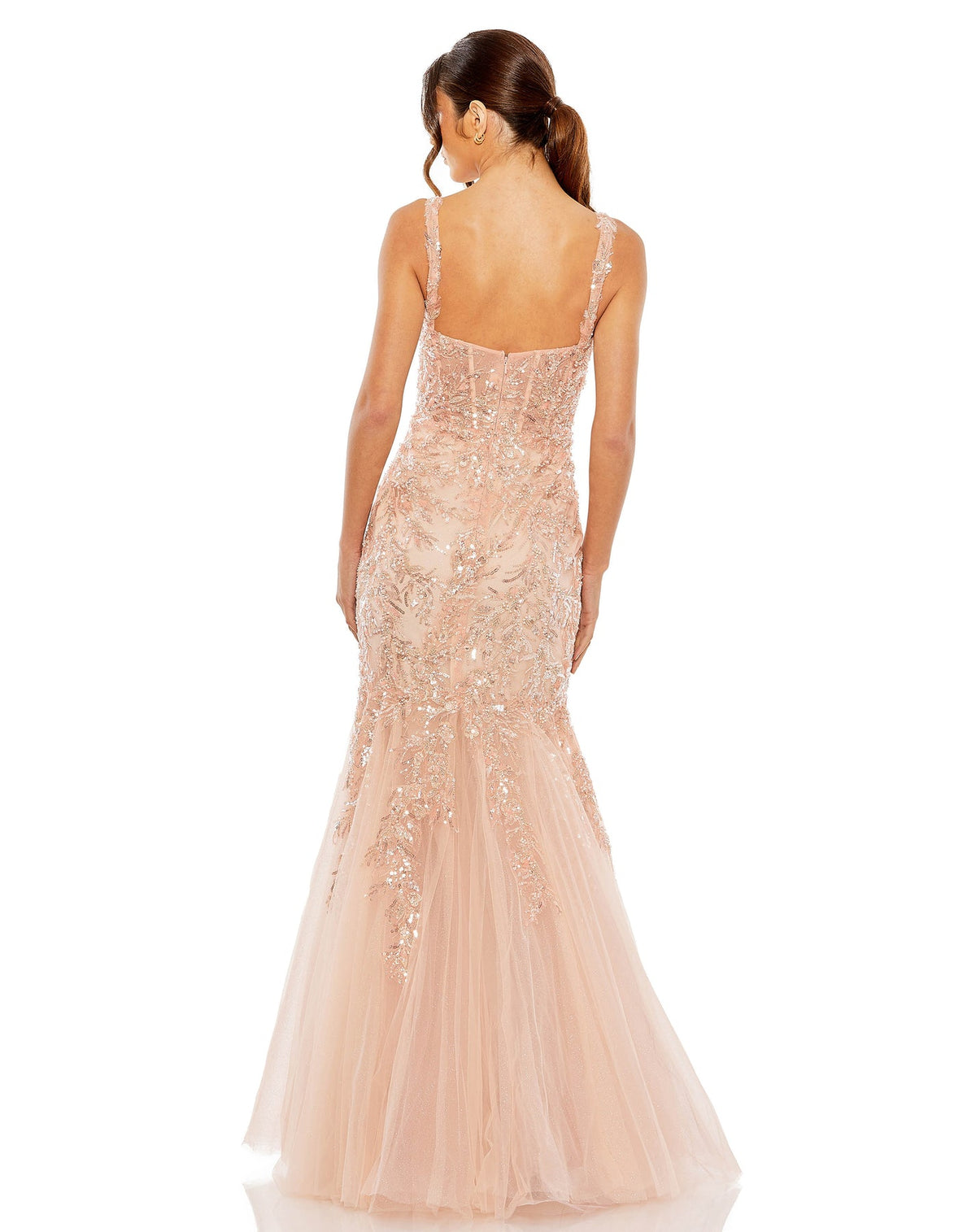 Mac Duggal Style #20559 Corset detail embellished bodice gown - Pink back view