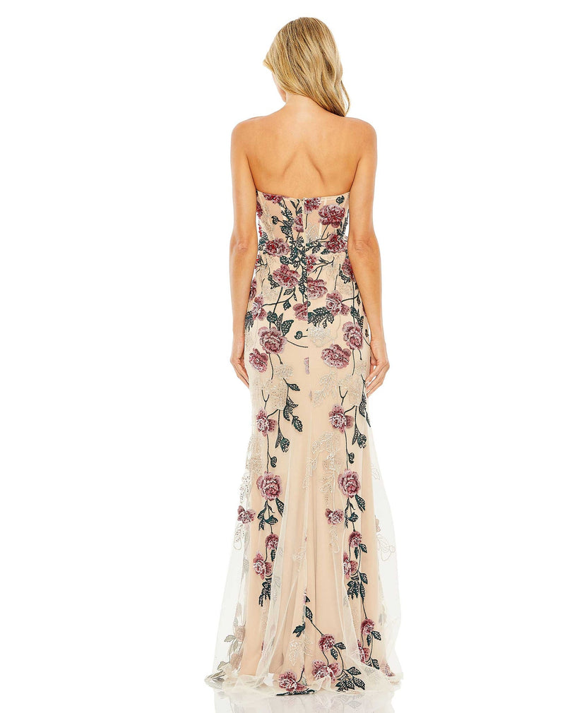 Mac Duggal, Strapless Floral Embroidered Gown - Nude, Style #20581 back view