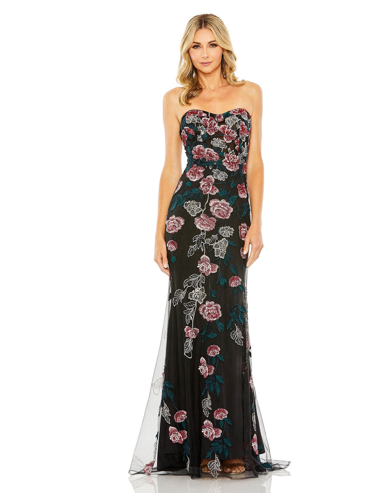 Mac Duggal, Strapless Floral Embroidered Gown - Black, Style #20581