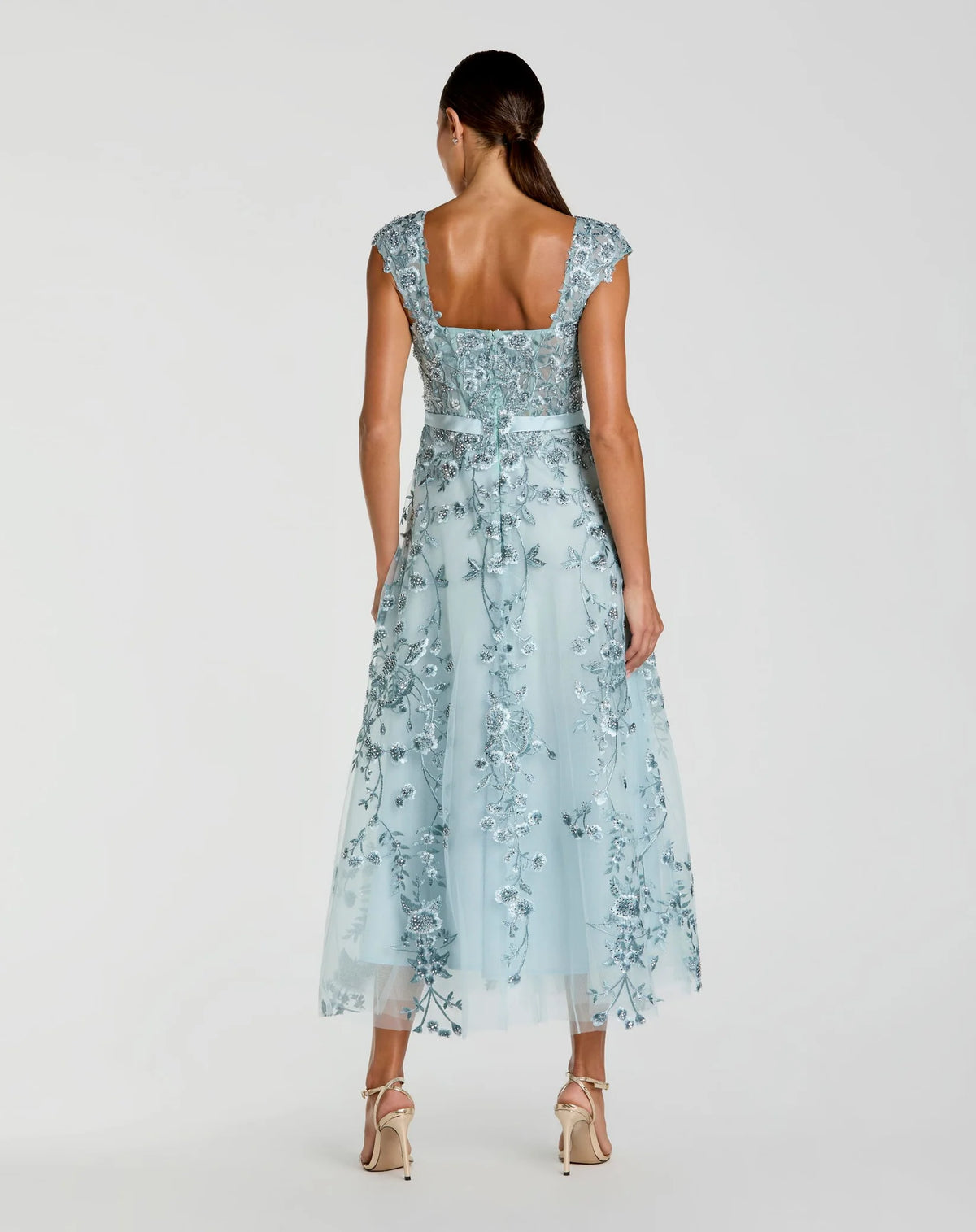 Mac Duggal Floral Embroidered Sweetheart Neckline Dress #20582 Blue