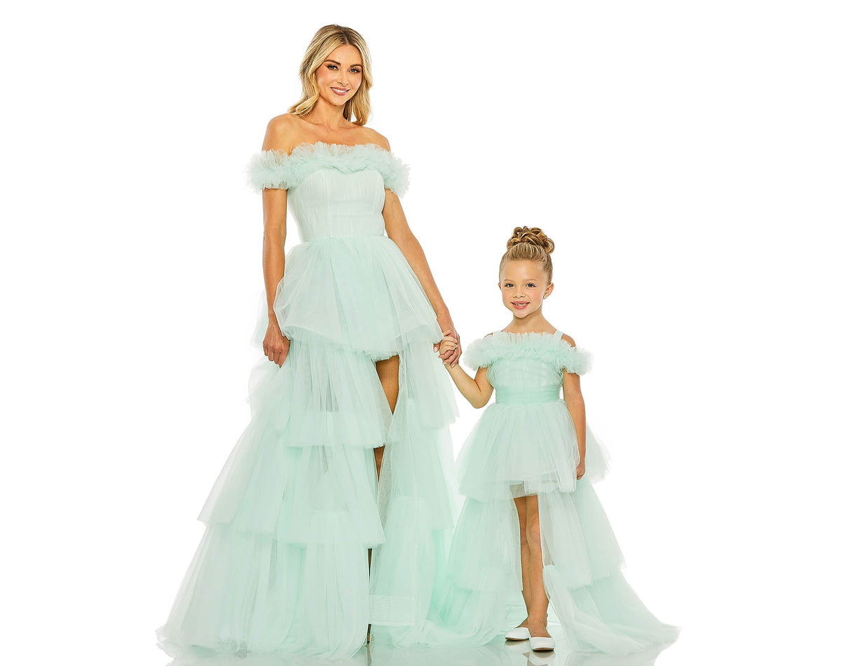 Mini Off The Shoulder Tulle Gown - Mint