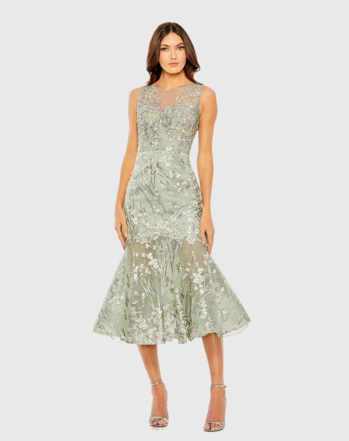 Mac Duggal Green Sleeveless Embroidered Detail Mermaid Dress Sage  #20646