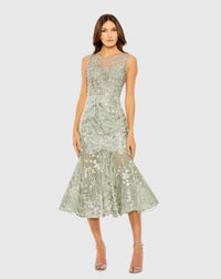 Mac Duggal Green Sleeveless Embroidered Detail Mermaid Dress Sage  #20646