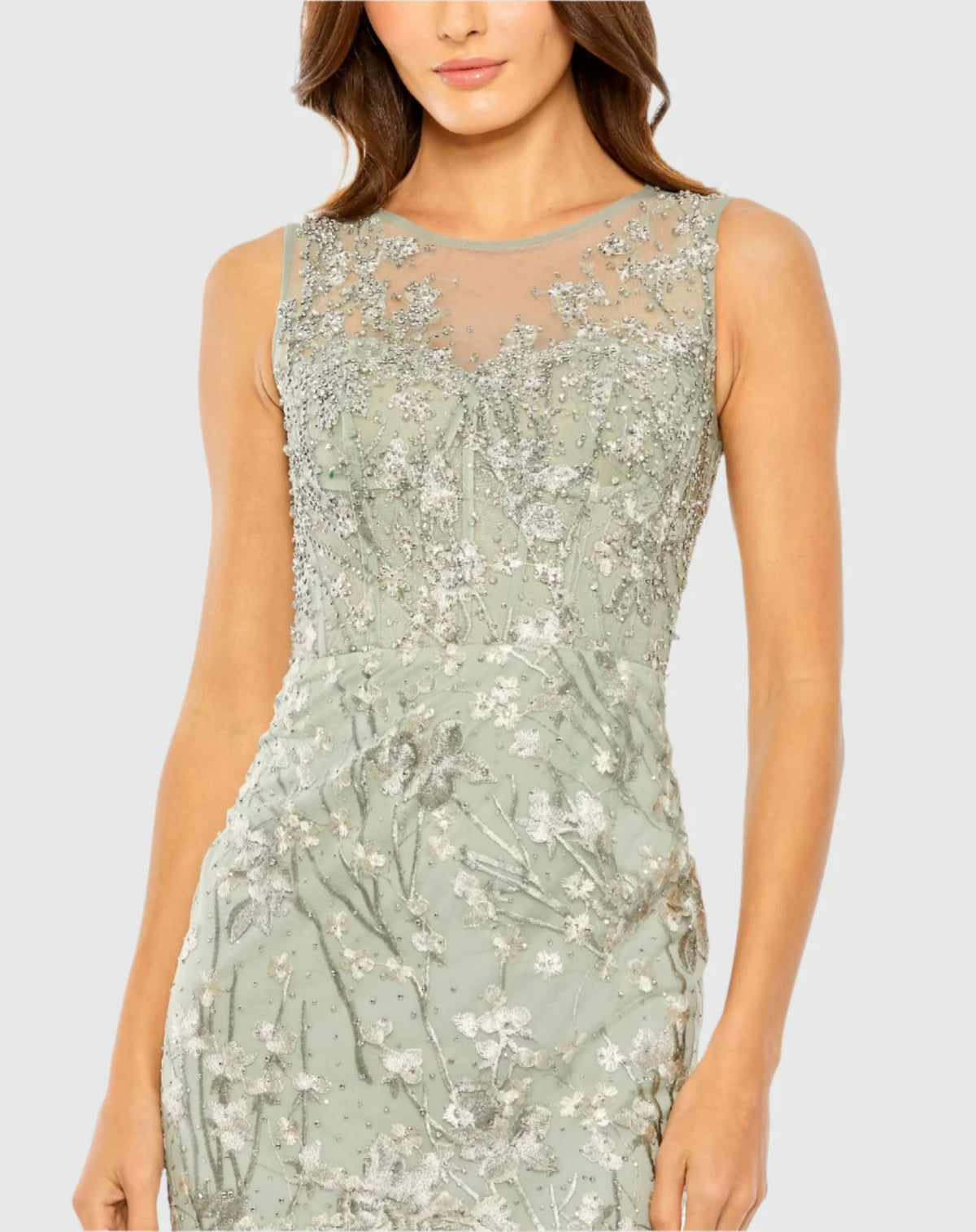 Sleeveless Embroidered Detail Mermaid Dress - Sage