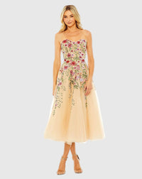Mac Duggal #20651 nude multi bustier embroidered floral a-line dress