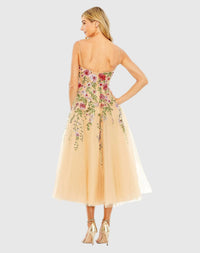 Mac Duggal #20651 nude multi bustier embroidered floral a-line dress