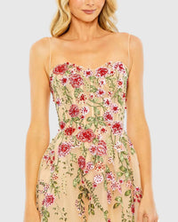 Mac Duggal #20651 nude multi bustier embroidered floral a-line dress