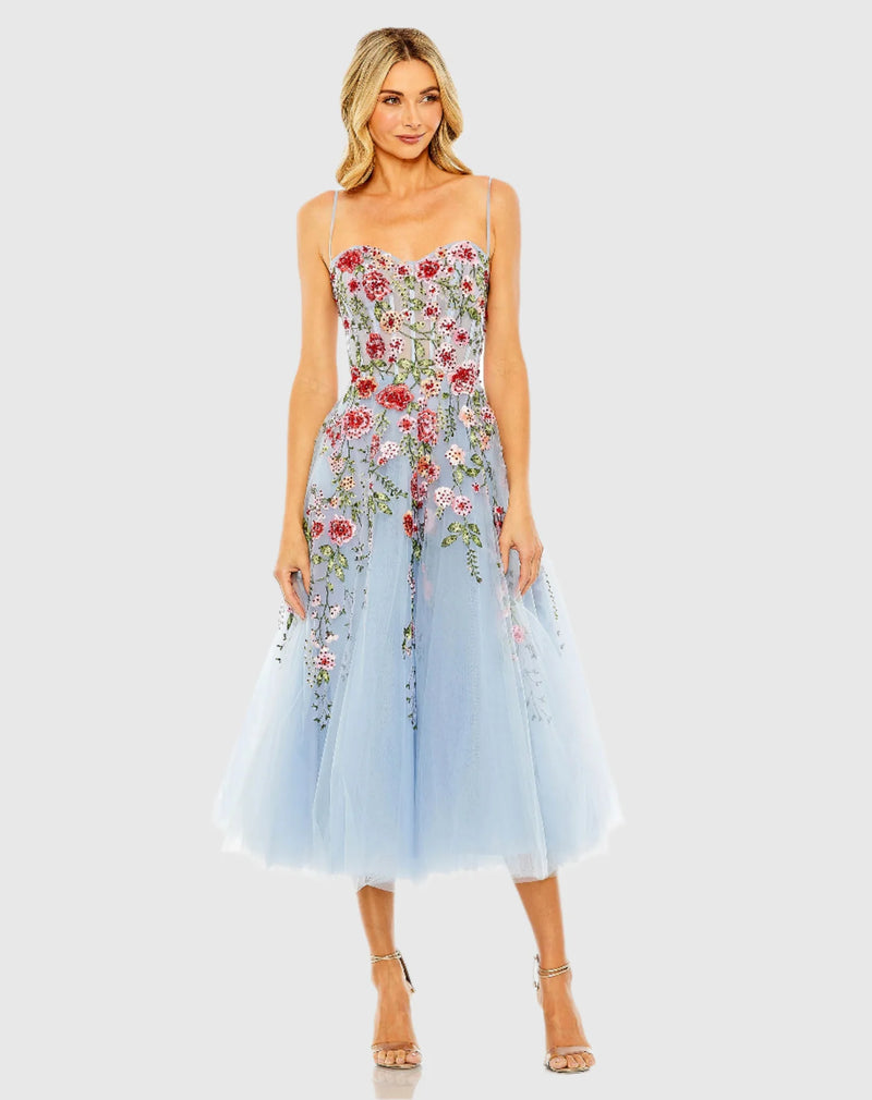 Mac Duggal #20651 Slim Strap Sheer Bustier Embroidered Dress Powder Blue – Shaide Boutique