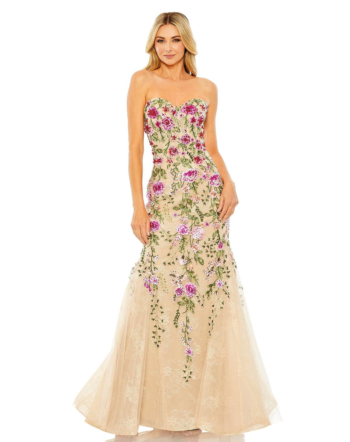 mac duggal, STRAPLESS SHEER BUSTIER EMBROIDERED MERMAID GOWN, fishtail gown, Style #20652