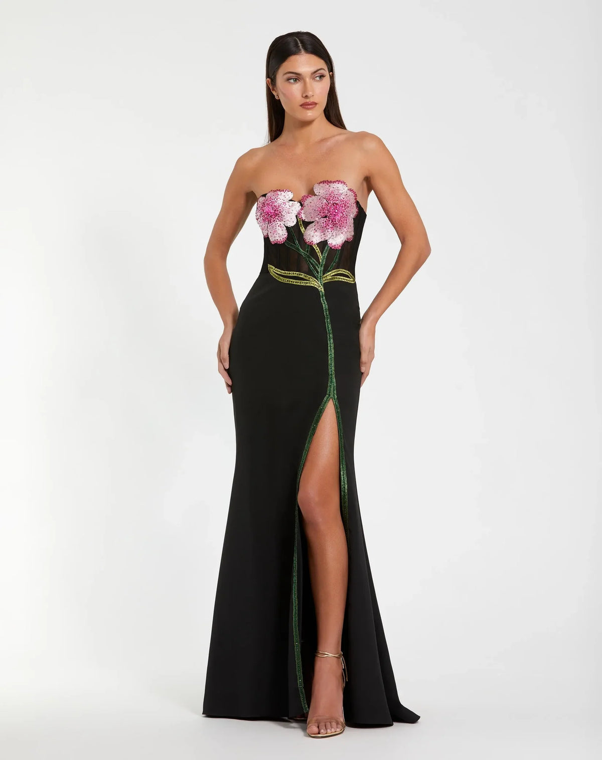 Mac Duggal Black Strapless Sheer Embroidered Bustier Gown #20682 