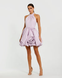 Mac Duggal, Satin High Neck Bubble Hem Mini Dress Rose #20707