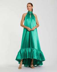 Mac Duggal 20712 Jade charmeuse halter high low gown - Front