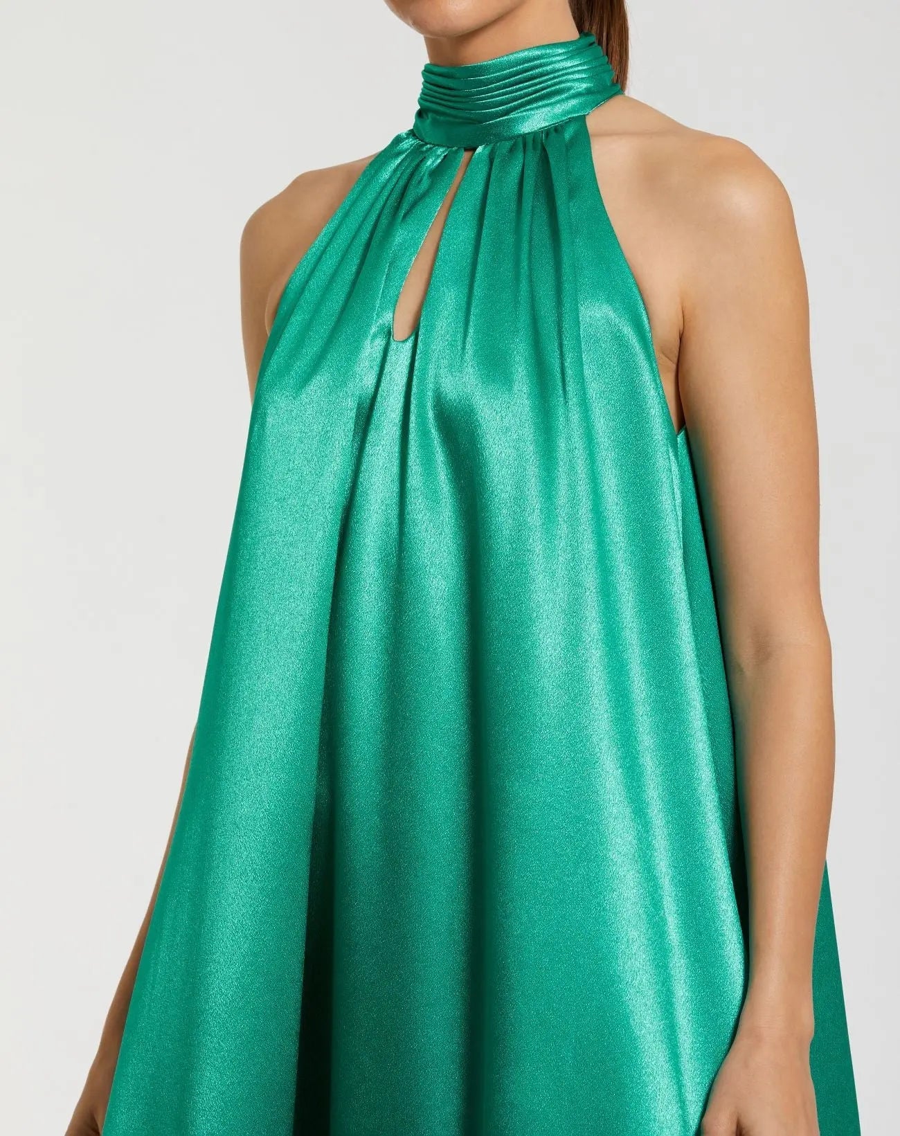 Mac Duggal 20712 Jade charmeuse halter high low gown - Close up detail