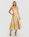 Mac Duggal Beige and Orange Strapless Brocade Midi Dress with Pockets #20724 Peac