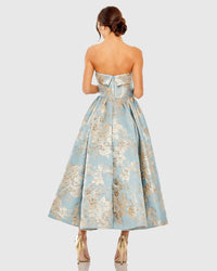 Mac Duggal 20726 Blue Multi strapless brocade midi dress with pockets - back