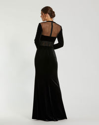 Long Sleeve Sheer Top Lace Bustier Gown - Black